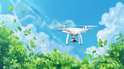 Wall Mural - Unmanned aerial vehicles in agriculture enhance precision agriculture and smart farming, focusing on sustainable crop monitoring