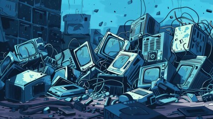 concept of ewaste and environmental impact pile of discarded electronic devices concept illustrations