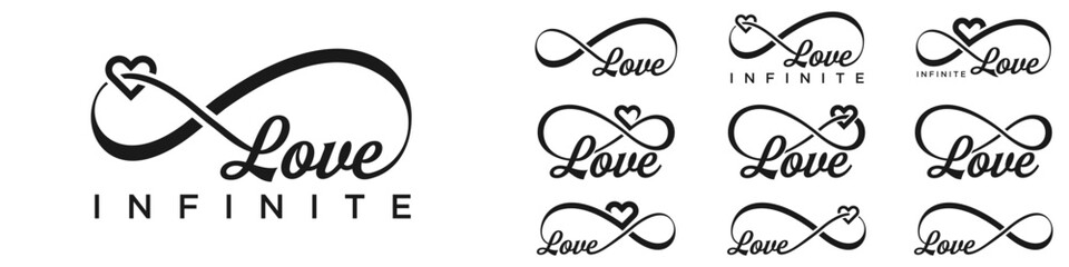 love infinity logo design, wordmark love with infinity icon combination, vector illustration