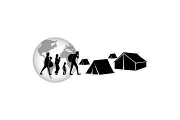 Wall Mural - Refugee silhouette vectors and illustrations for world refugee day.