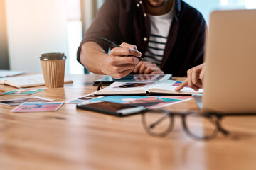 Wall Mural - Workshop, hands and people planning for web design, research advice and online project collaboration. Teamwork, opinion or creative ideas with technology, discussion and office partnership at startup