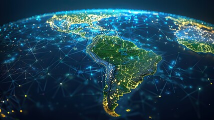 Wall Mural - abstract digital map of south america concept of global network and connectivity data world transfer and cyber technology information exchange and telecommunication.llustration graphic
