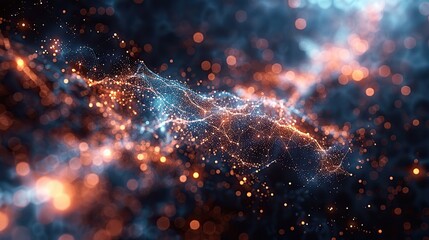 Wall Mural - abstract tech background with digital particles explosion quantum core and computing network system artificial intelligence and global data connections.stock immage