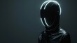 © PUKPIK - Faceless futurist with neon light accents standing on a minimal black background with blank space for text