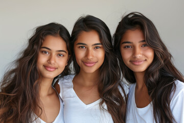 Wall Mural - Indian women wearing white t-shirt smile having a good time together