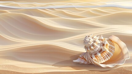 Wall Mural - Craft a vector graphic of a seashell on a gradient sand, with hues transitioning from ivory white to sandy beige