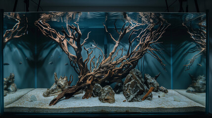Wall Mural - amazing aquascape aquarium with green plants and bonsai trees, Ai Generated Images