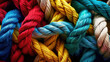 © 沈军 贡 - Team rope diverse strength connect partnership together teamwork unity communicate support. Strong diverse network rope team concept integrate braid color background cooperation empower power
