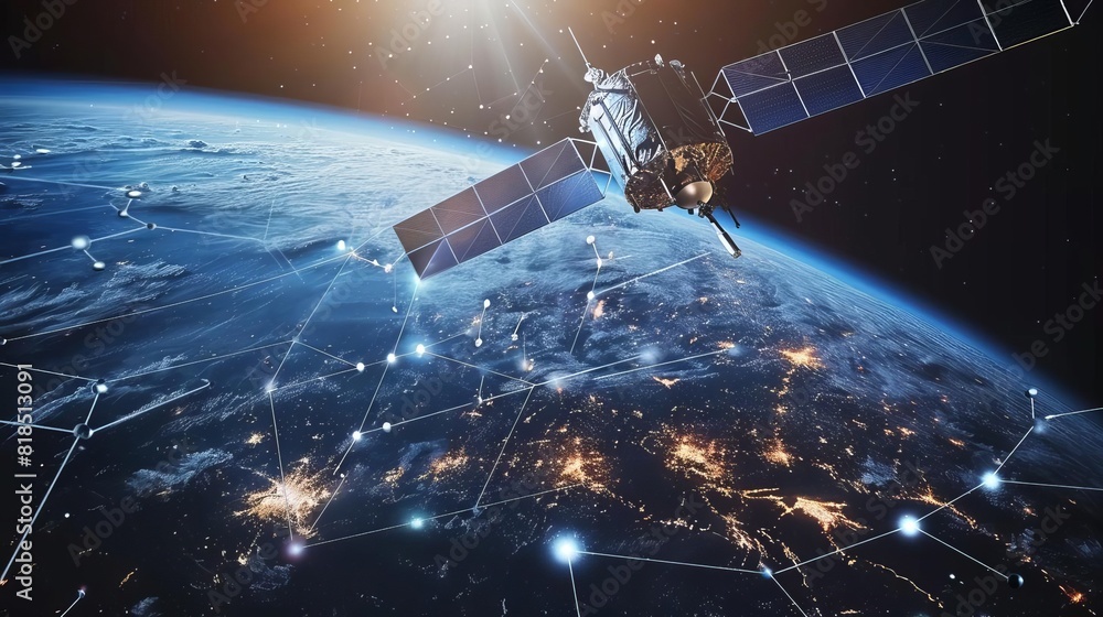 Futuristictelecom Rack futuristic telecom communication satellite orbiting earth with ...