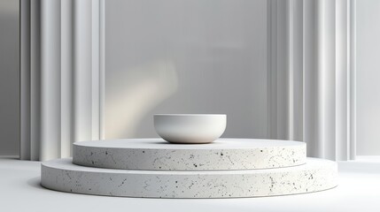 Aufkleber - A white pedestal display with an empty podium on a cylinder background concept. Generative AI.