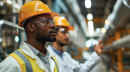 Aufkleber - Health and safety officer conducts GMP training, attentive workers in industrial setting. Generative AI.