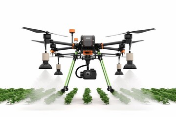 Wall Mural - Precision farming techniques with smart drones enhance crop production and soil health on modern farms, employing efficient aerial applications of fertilizing and crop spraying