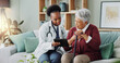 © peopleimages.com - Elderly, woman and doctor with tablet for consultation with expert advice, explaining and healthcare support. Senior patient, nurse and discussion in nursing home, medical diagnosis and assessment