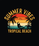 Fototapeta Panele - Vintage Summer T-shirt Design Summer Vibes Tropical Beach