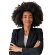 © Jaruwan photo - Confident African American Businesswoman with Curly Hair in Professional Attire on Transparent Background
