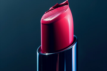 Wall Mural - A close up of a red lipstick. The lipstick is sitting on a table and is the main focus of the image