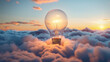 © Sweetrose official  - A clear, illuminated light bulb floats in the bright blue sky, representing creativity and inspiration. a light bulb with a cloud in the middle. light bulb floating in the sky at sunrise.