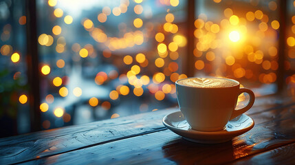 The bustling energy of a coffee shop or cafe restaurant with abstract bokeh light background 