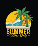 Fototapeta Panele - Vintage Summer T-shirt Design Summer Vibes Only