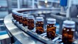 © Paul - High-resolution image of a conveyor belt with small glass medicine bottles in a modern pharmaceutical factory