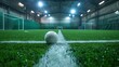 © Wahyu - soccer ball on artificial bright and dark green grass at public outdoor football or futsal stadium AI generated