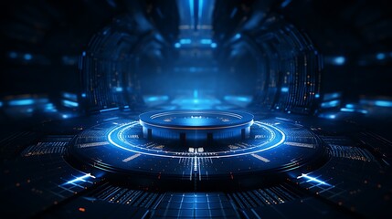 Blue background with a dark blue gradient and a digital dot pattern  in a futuristic technological abstract style