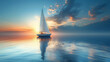 © artist - Lone modern sail boat sailing on calm blue water