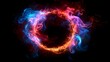 © horizon - A glowing colorful ring of fire on black background, with the letter O in center, red and blue flames swirling around it, creating an enchanting atmosphere.