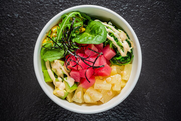 Canvas Print - poke bowl on the black background