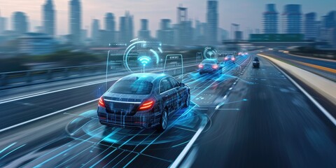 Aufkleber - Signifies connected cars, in-car technology, and automotive IoT