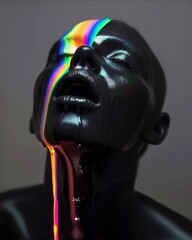 Wall Mural - A woman with a rainbow colored liquid on her face.