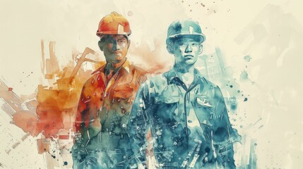 Wall Mural - American labor day celebration workman in watercolor style
