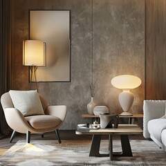 Modern living room featuring accent lamps with vintage shapes, creating a cozy and