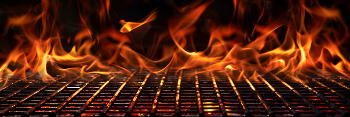 Wall Mural - Barbecue Grill With Fire Flames - Empty Fire Grid On Black Background