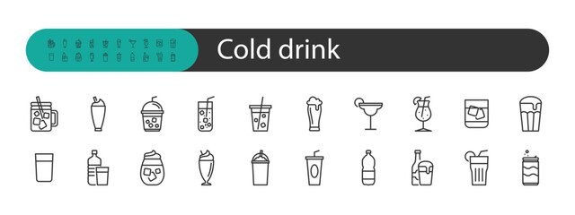 set of cold drink icons, water, beverage, fresh