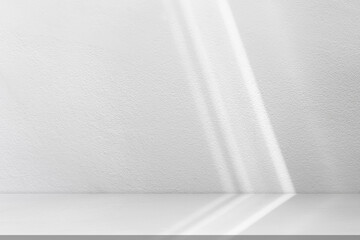 Leinwandbilder - Background White Wall Studio with Shadow Leaves,light Cement Surface Texture Background,Empty Kitchen Room with Grey Podium Desk Display,Top Shelf Bar,Backdrop Concrete background,Cosmetic Product