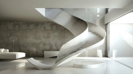 Canvas Print - Modern, simple, clean single staircase in the house. Generative AI. Interior