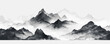 © Svitlana - black mountain line art background. Traditional watercolor oriental,. vector simple illustration