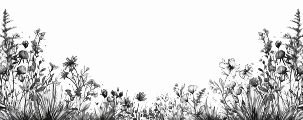 Wall Mural - Frame of wild flowers and grass in doodle stile. vector simple illustration