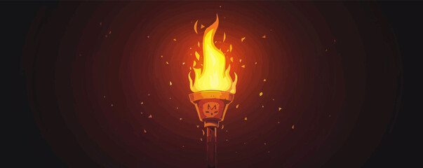 Wall Mural - Old vintage torch with fire. vector simple illustration