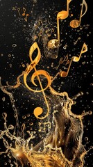 Wall Mural - Musical note background splash, isolated black background . Generative ai