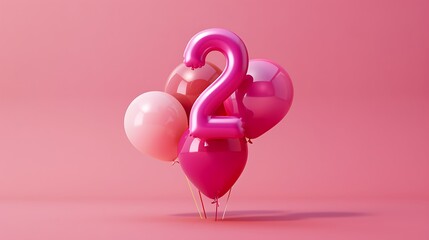 balloon numbers 2 on pink background