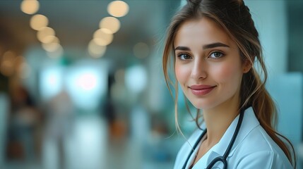 Sticker - A woman in a white coat with a stethoscope.