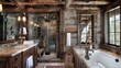 © Dvid - Rustic bathroom interior. With lots of old wood-effect furniture and furnishings to make bathing a cozy experience. Generative AI