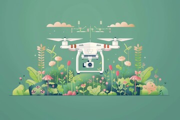 Wall Mural - Plant health and farm efficiency with automated drone agriculture, eco friendly farming, crop growth monitoring, and modern field technology in digital farming.