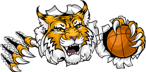 A wildcat or bobcat basketball ball team cartoon animal sports mascot