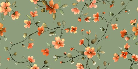 Wall Mural - Delicate floral design on verdant backdrop.