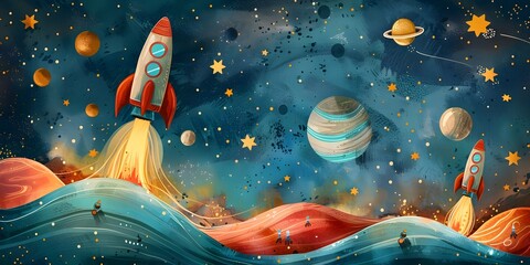 Wall Mural - whimsical space adventure with fantastical celestial wonders