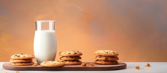 Poster - A copy space image of homemade cookies with boiled condensed milk on a table background