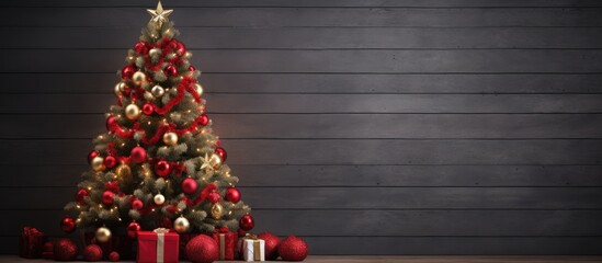 Aufkleber - Copy space image depicting a festive Christmas tree adorned with holiday ornaments serving as a backdrop for seasonal decorations